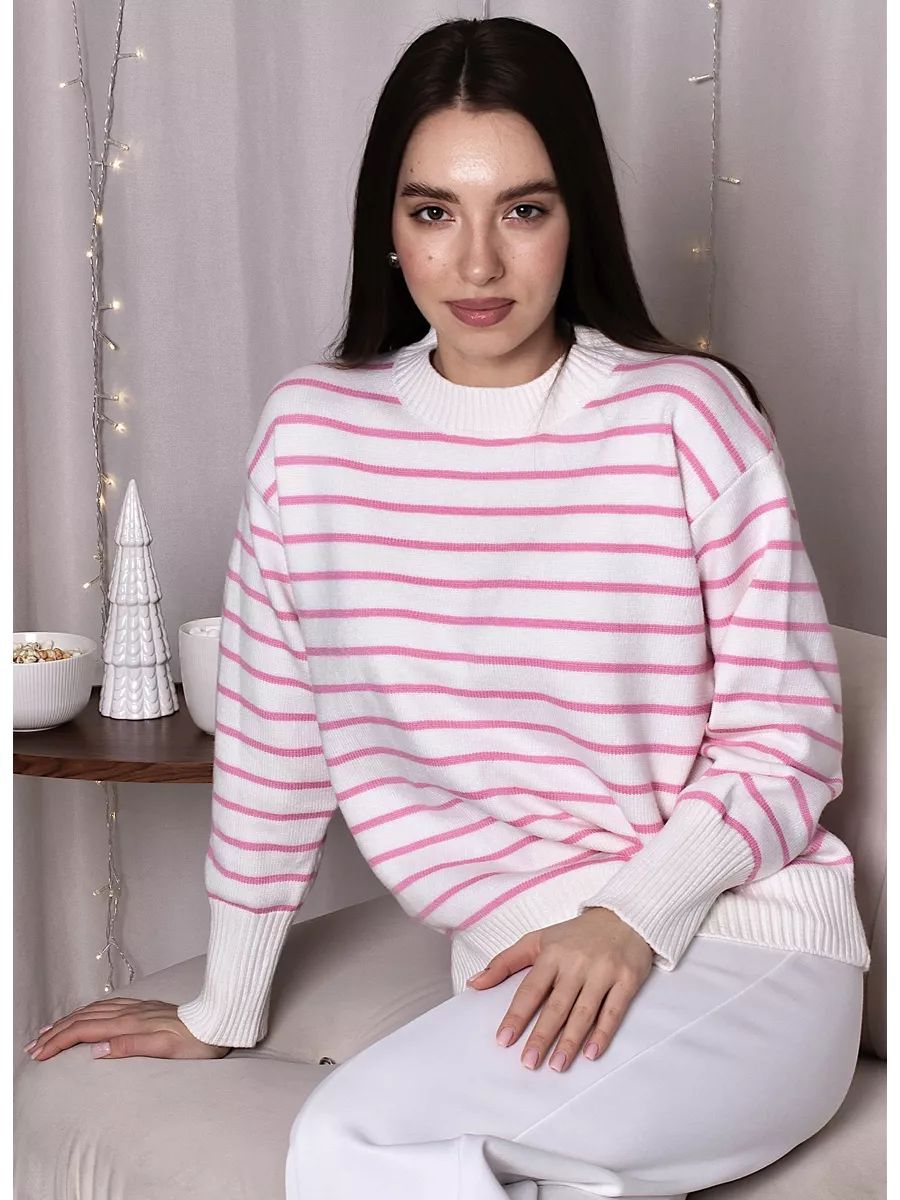 Dame afslappet stribepullover med bred pasform og højhalset rundhalsudskæring Stilla