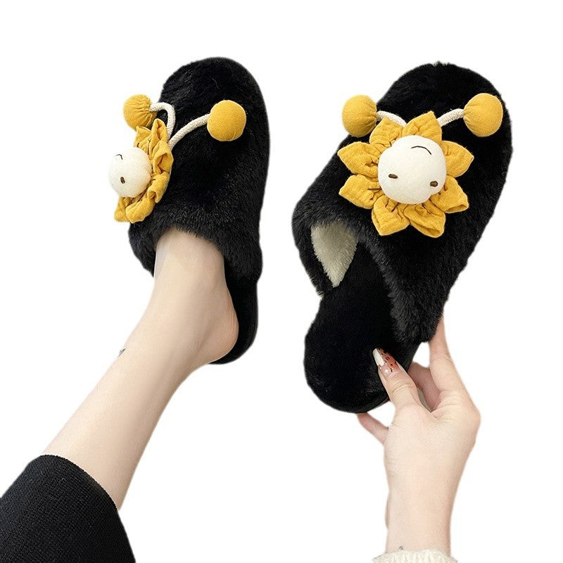Dame hjemmesko med sjov blomsterdesign og fluffy overmateriale Stilla
