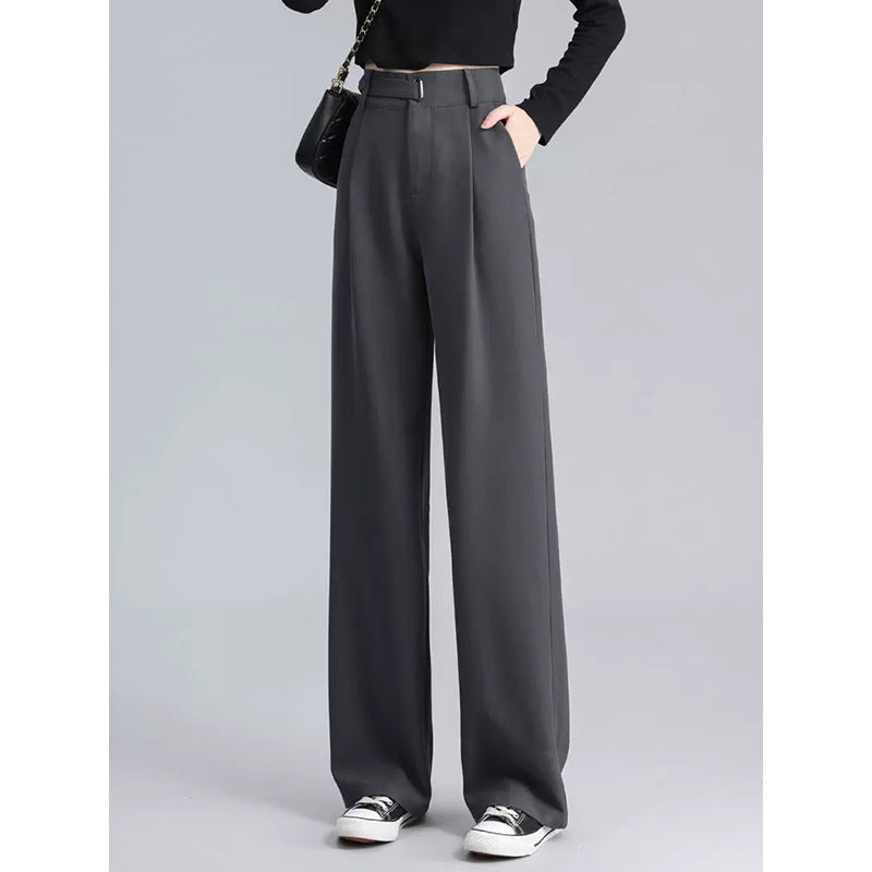 Dame elegant højtaljede stofbukser med flot bælte og bred ben Stilla