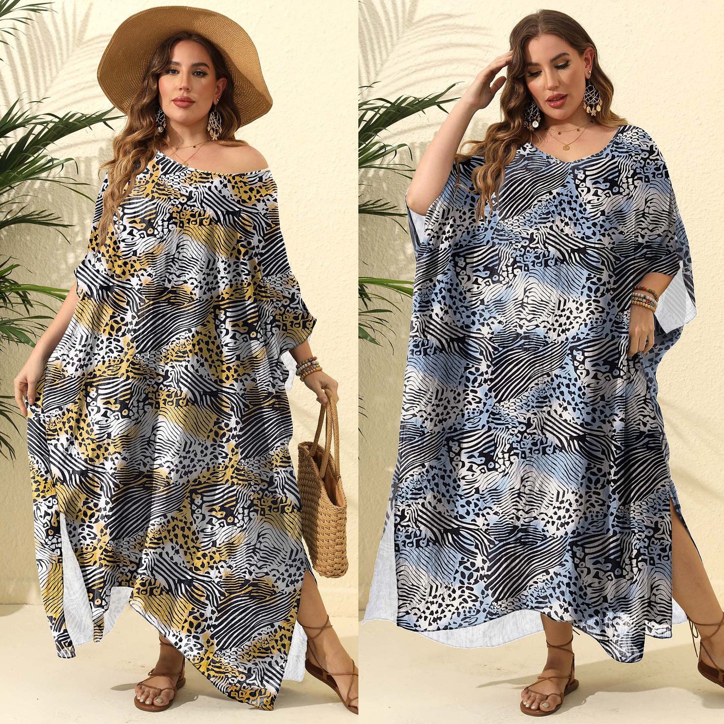 Dame Elegant Exotisk Trykt Strand Kaftan Kjole Stilla
