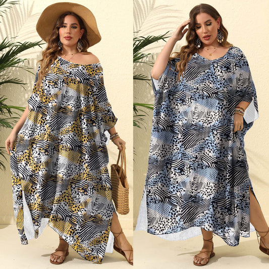 Dame Elegant Exotisk Trykt Strand Kaftan Kjole Stilla