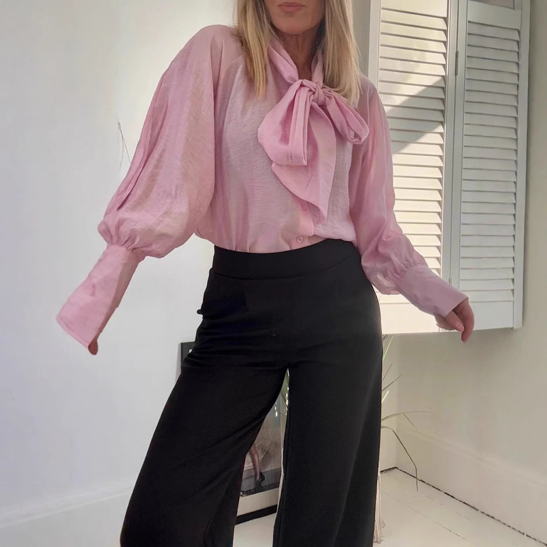 Dame elegant bluse med sløjfe-detalje Stilla