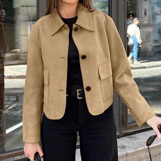 Dame elegant blazerjakke i blødt ruskindsimitat med praktiske lommer Stilla