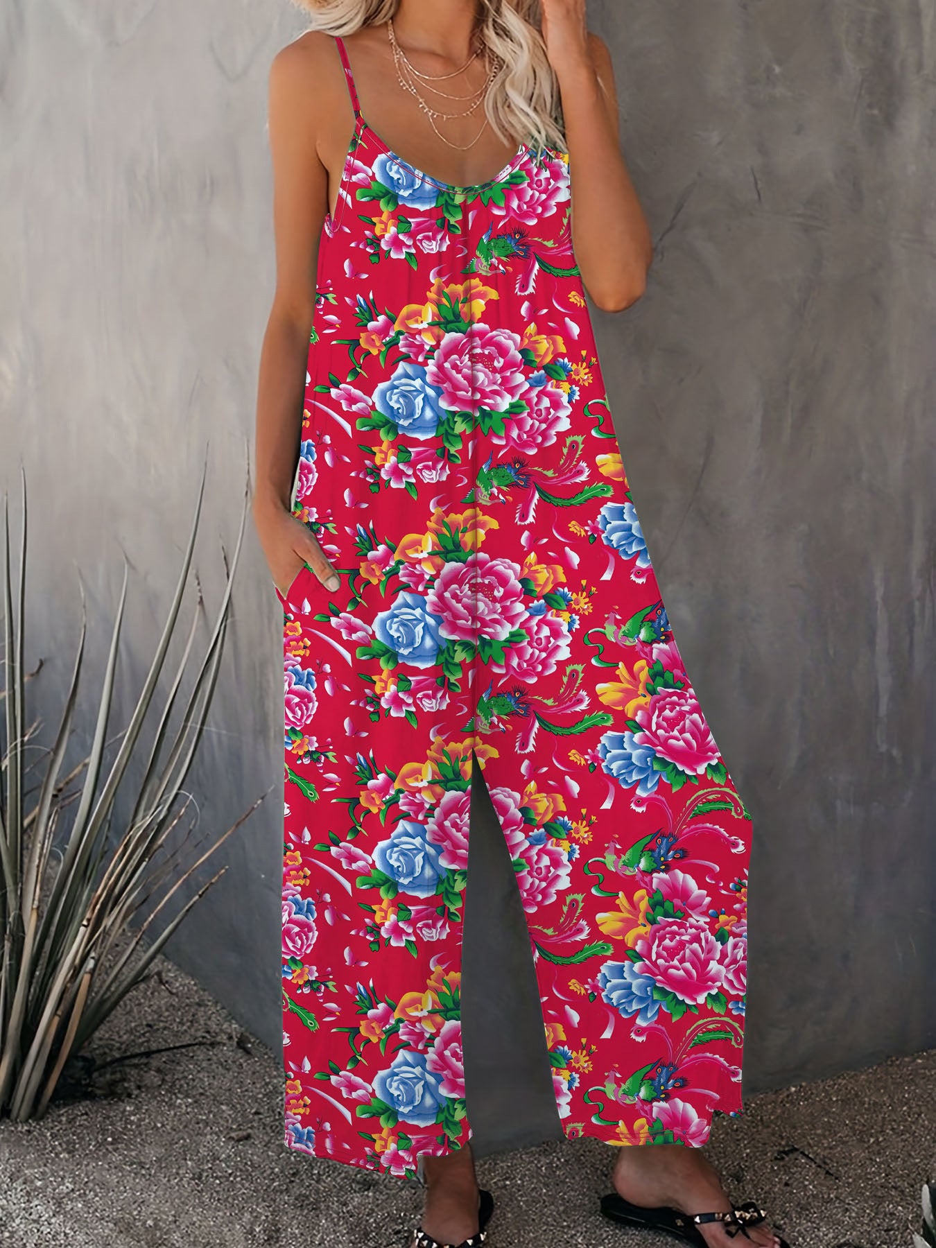 Dame sommer jumpsuit med blomster mønstre og bred pasform Stilla