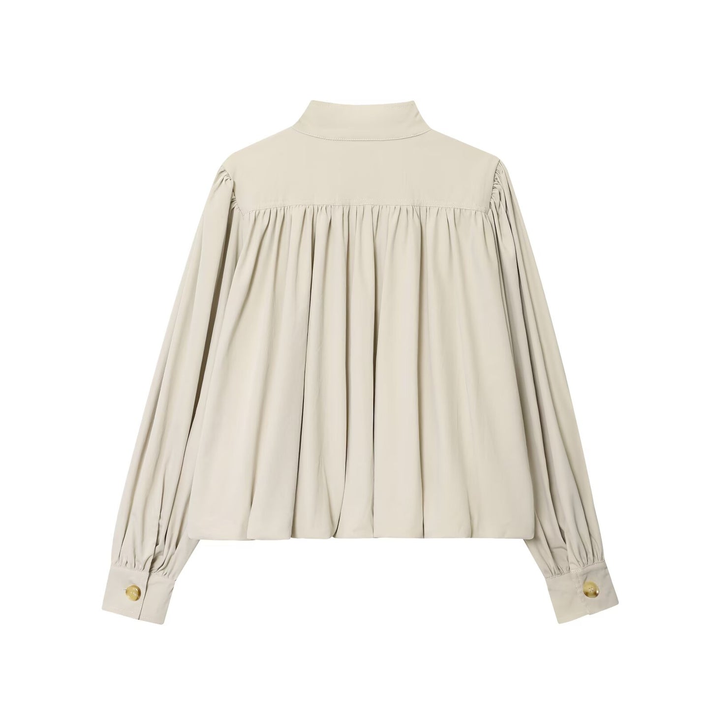 Dame afslappet bluse med højhalset krave og voluminøse ærmer Stilla