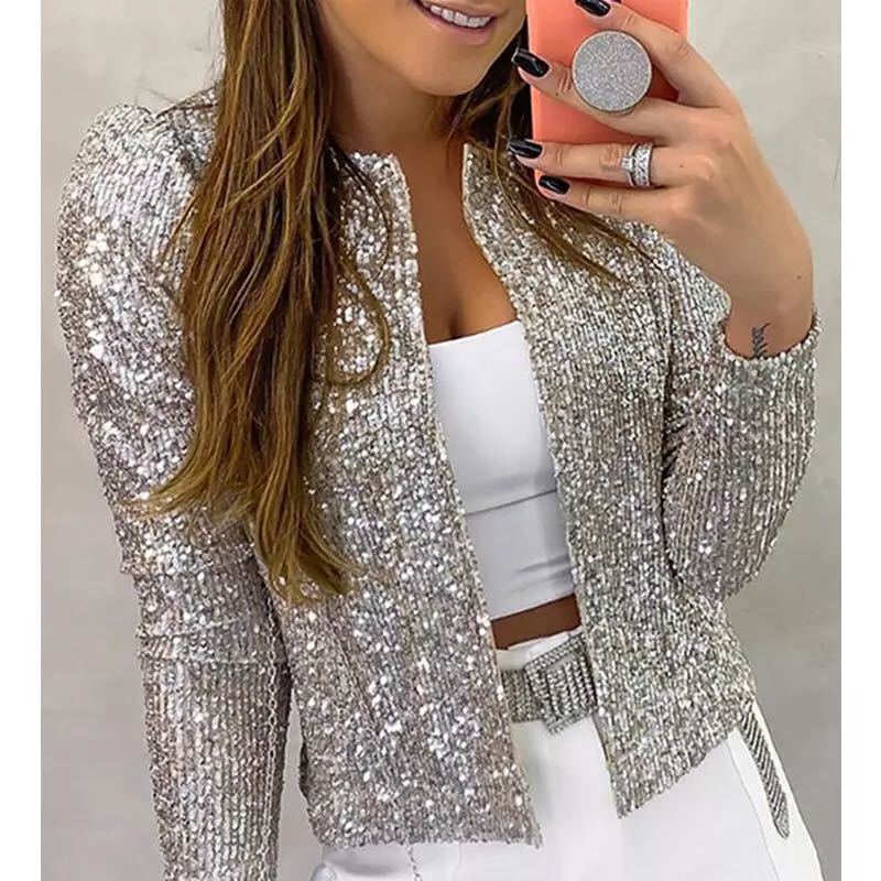 Stilla | Trendy Farve-Block Paillet Kort Casual Jakke