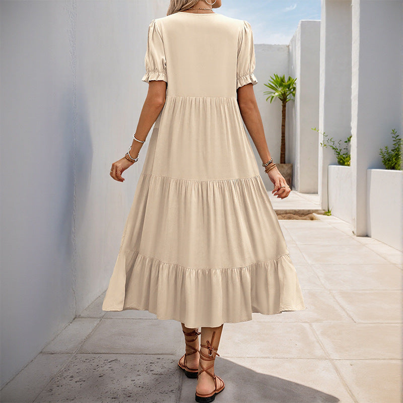 Dame Elegant Knap-Midi-Kjole med Knapdetaljer Stilla