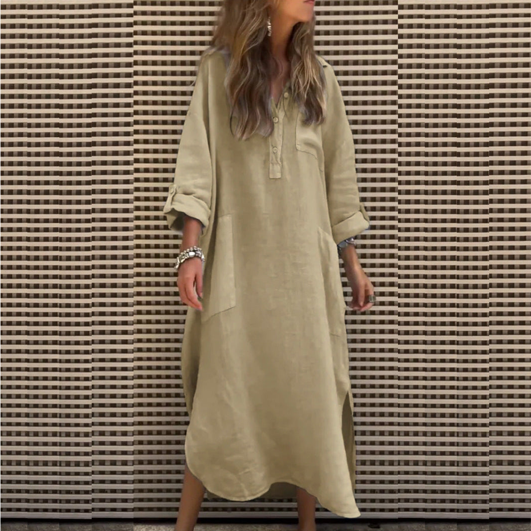 Dame afslappet maxikjole med knapliste og praktiske lommer Stiila