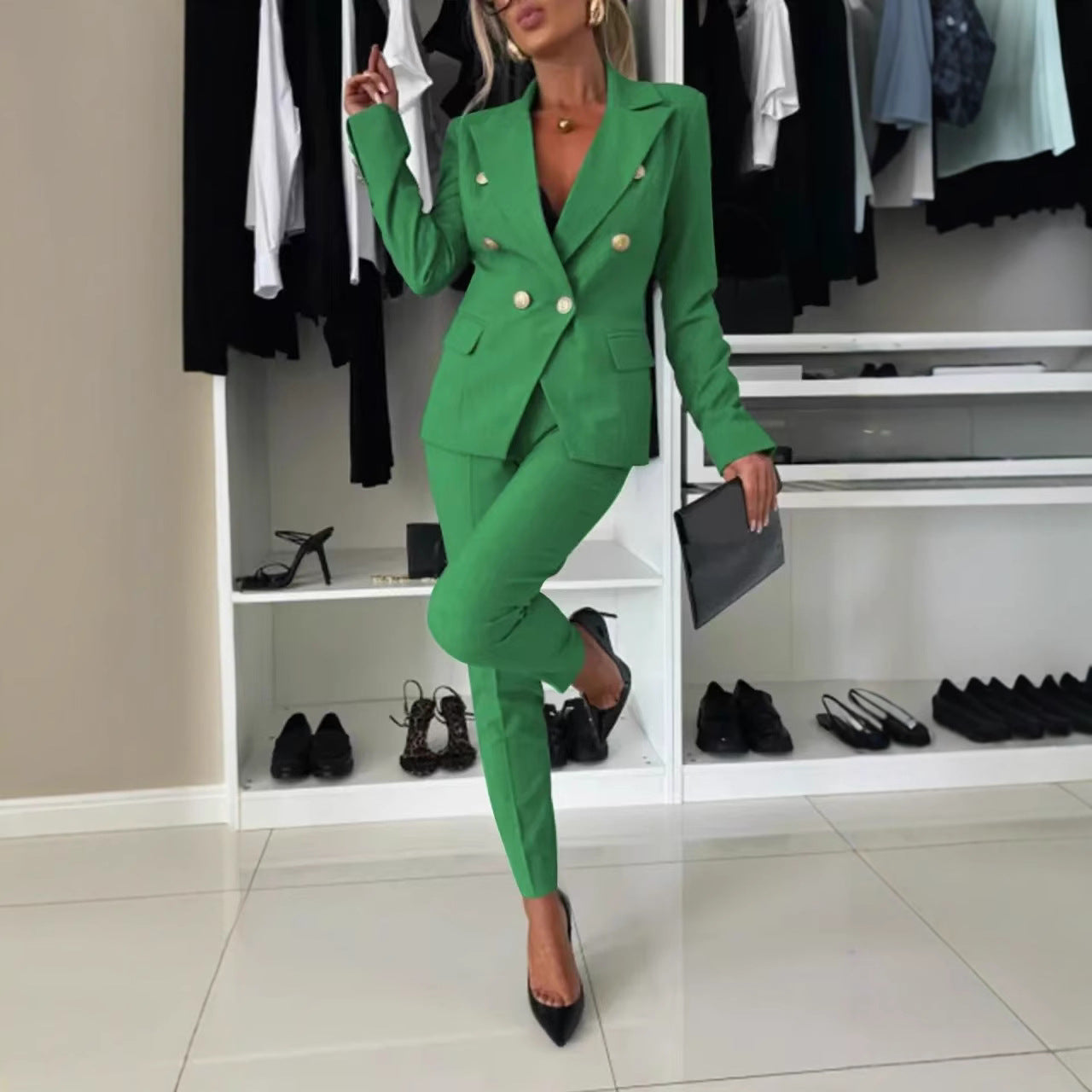 Dame elegant erhvervssæt med dobbelt knaplukning Stilla