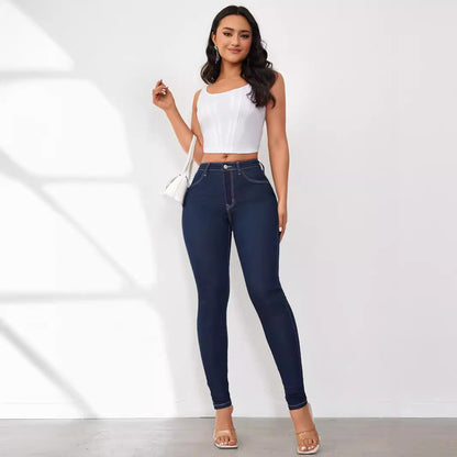 Dame Højtaljede Skinny Jeans med elastisk Denim Stilla