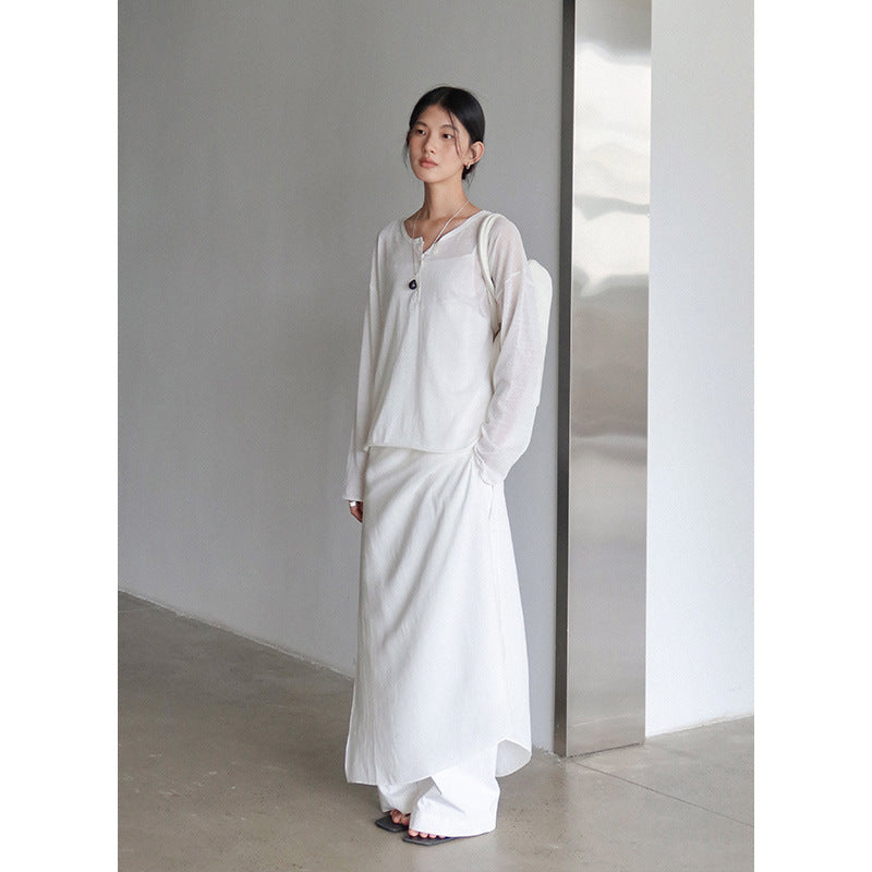 Dame afslappet longsleeve top med praktisk knapliste Stilla