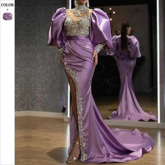 Dame Elegant aftenkjole med glitrende applikationer og voluminøse ærmer Stilla