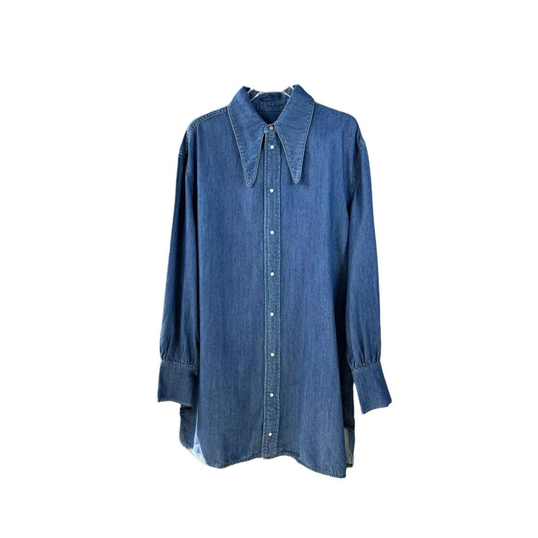 Dame Denim Bluse med klassisk krave og oversized pasform Stilla