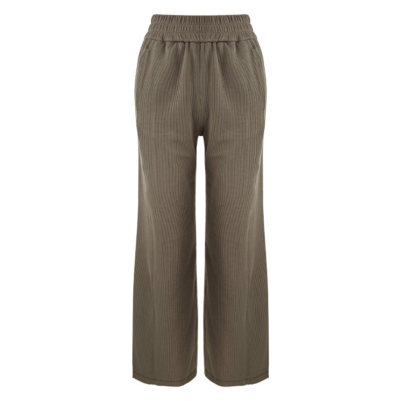 Dame elegant fritidsbukser med elastisk talje og fin ribstruktur Stilla