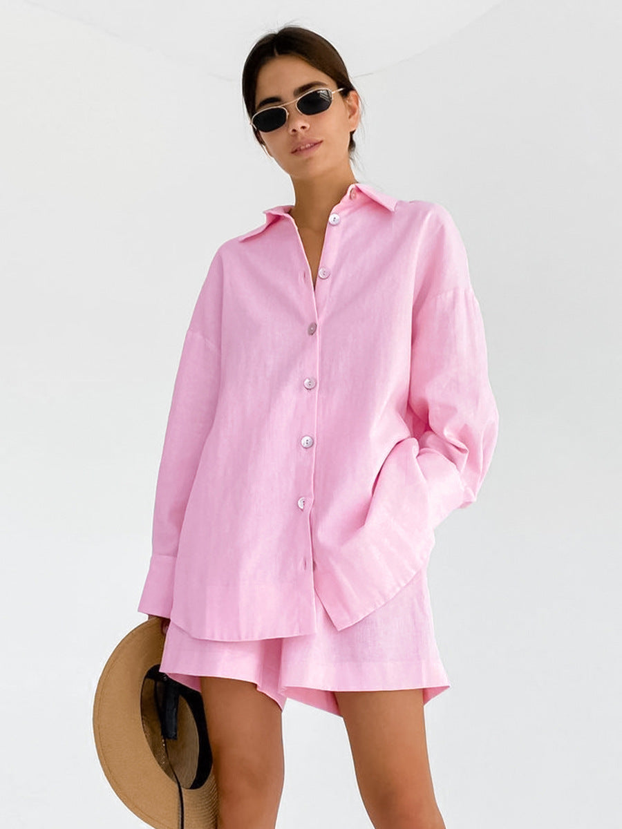 Dame afslappet linned top med knapdetaljer og brede ærmer Stilla