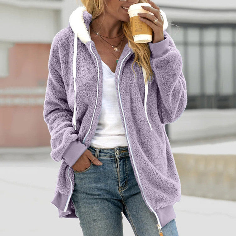 Stilla | Afslappet Zip up Langærmet Ensfarvet Snøre Sweatshirt