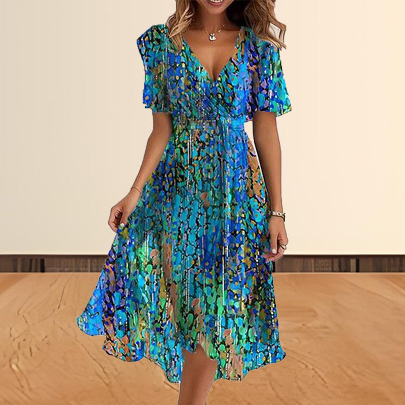 Dame Elegant A-linie Maxikjole med korte ærmer Stilla