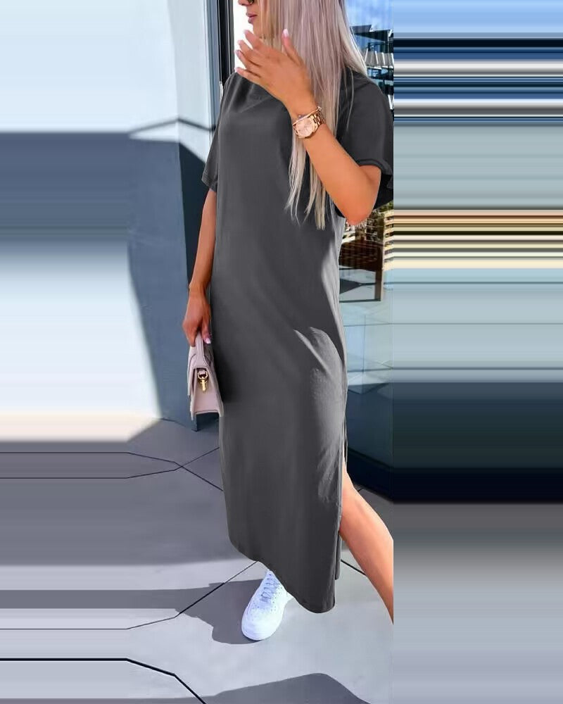 Dame afslappet midikjole med sidelsskilt Stilla