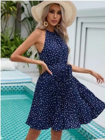 Dame A-linie kjole med høj krave og prikker Stilla