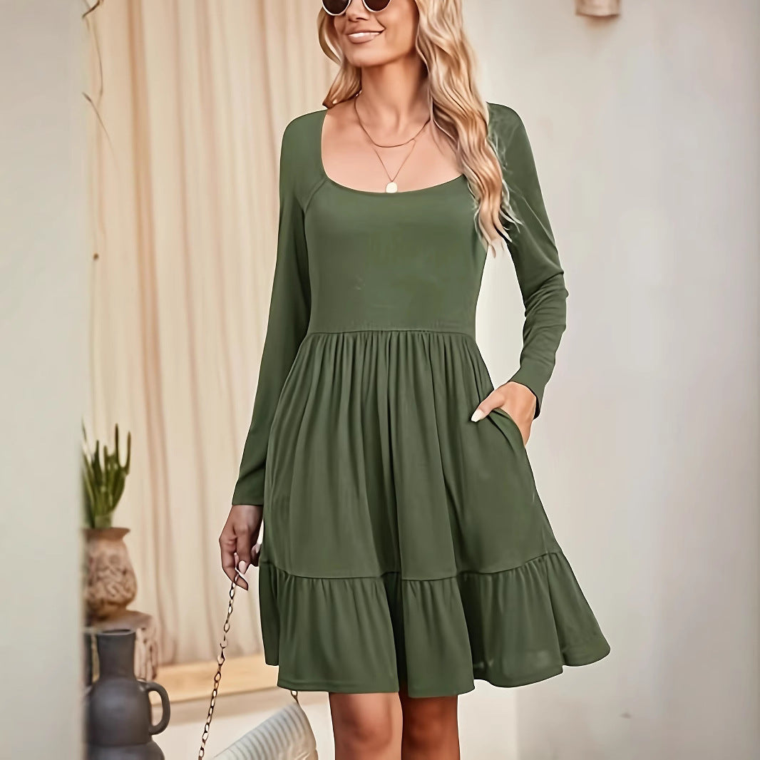 Dame afslappet Midikjole med rynket nederdel og raglanærmer Stilla