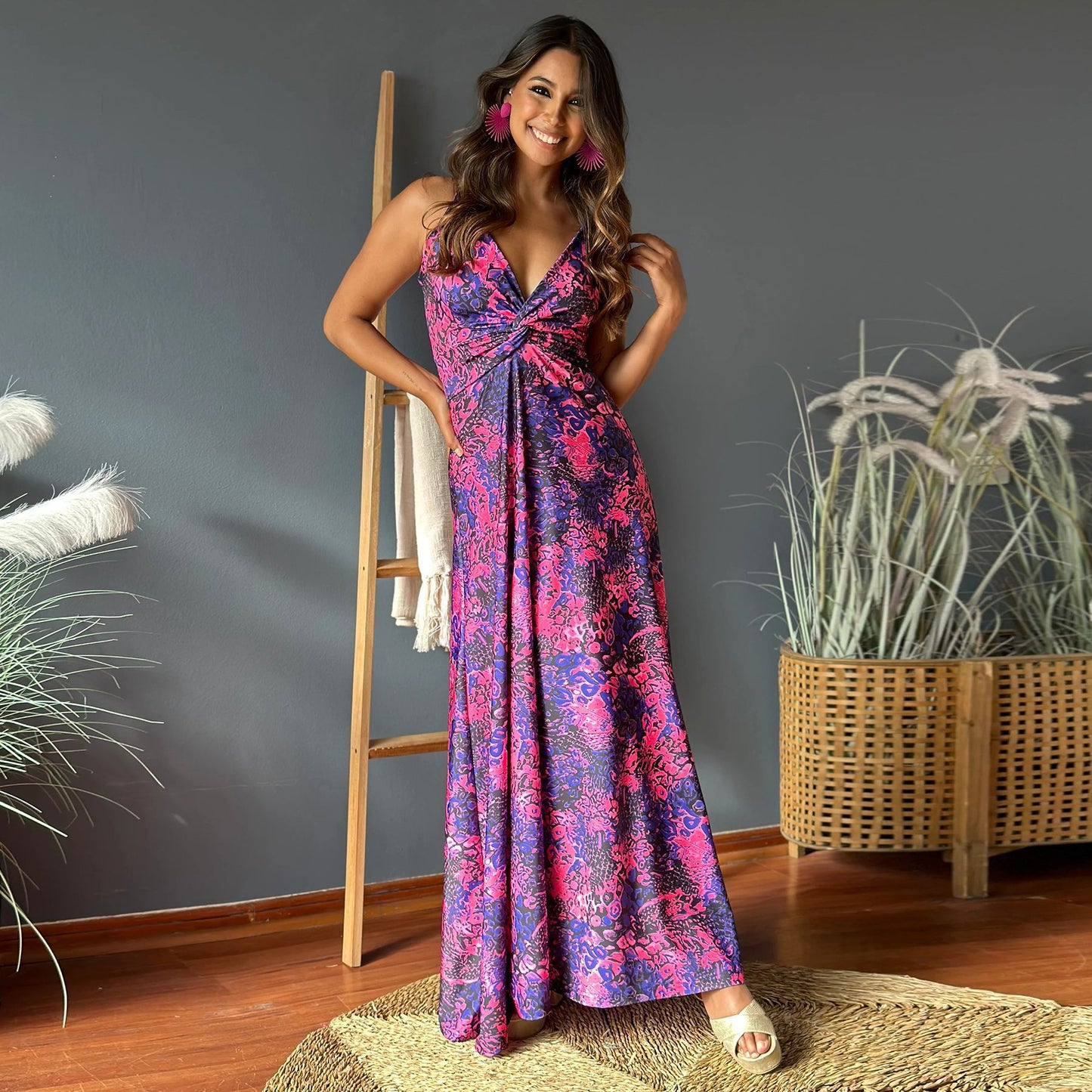 Dame Elegant Floral Print Maxi Kjole Stilla