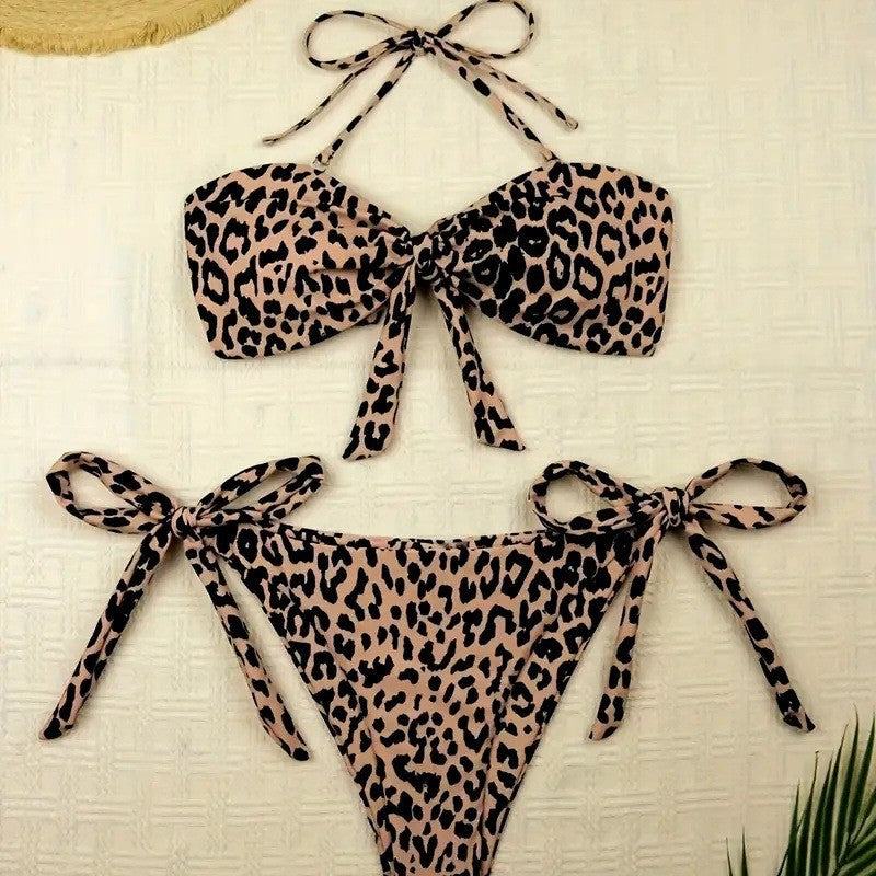 Dame Cutout Leopard Print Bikini Sæt Stilla