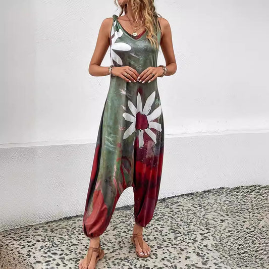 Dame luftig jumpsuit med blomster mønster og bred pasform Stilla