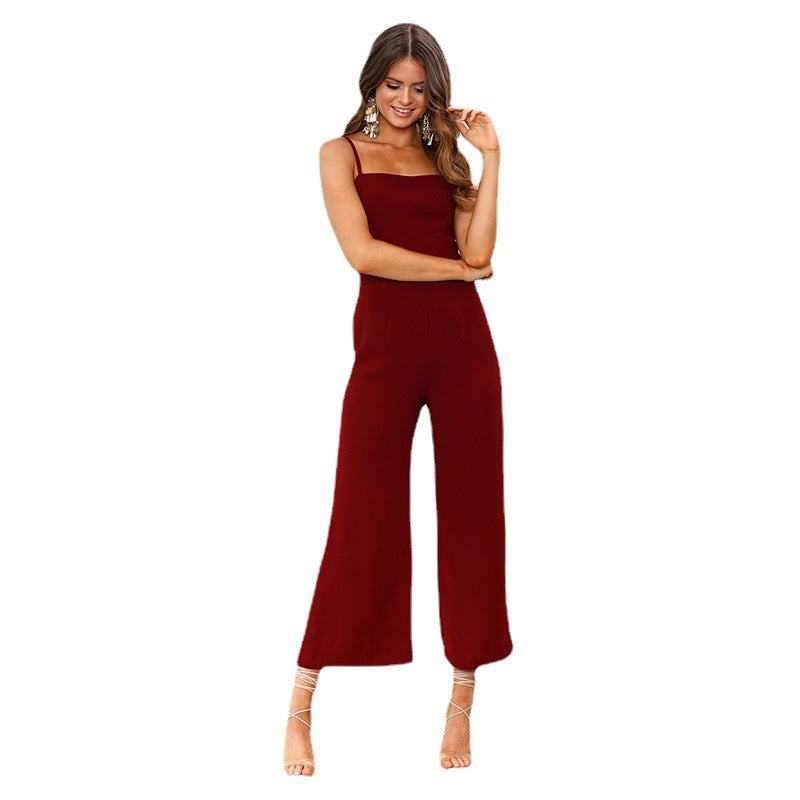 Dame jumpsuit med smalle stropper og bred benklip Stilla