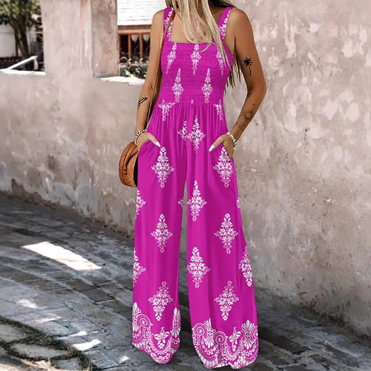 Dame jumpsuit med elastisk overdel og elegant mønsterblanding Stilla