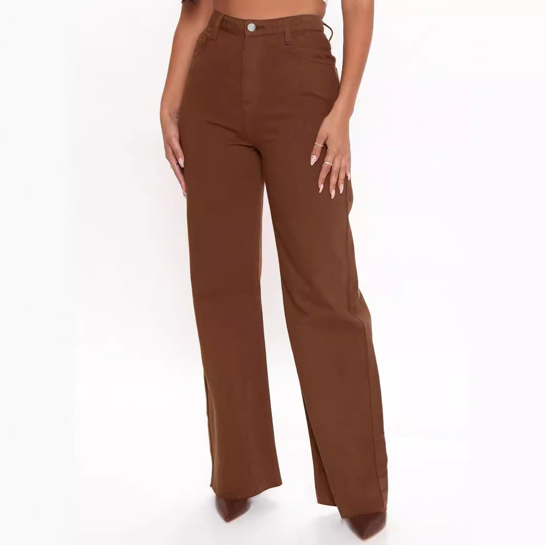 Dame afslappede højtaljede jeans i bred pasform med elegante sømdetaljer Stilla