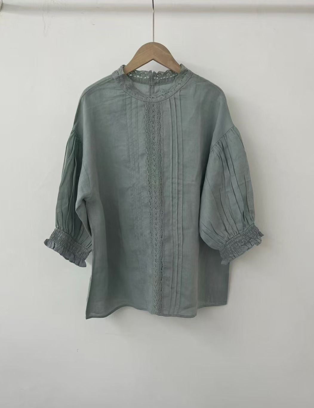 Dame Elegant Broderet Bluse med Rullekanter Stilla