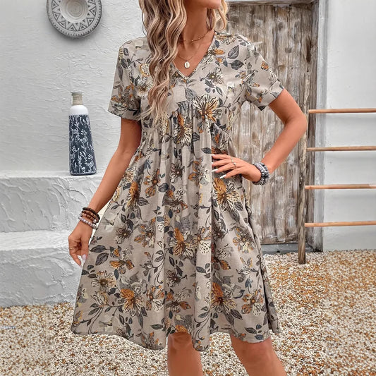 Dame afslappet kjole med voluminøs pasform og blomstret design Stilla