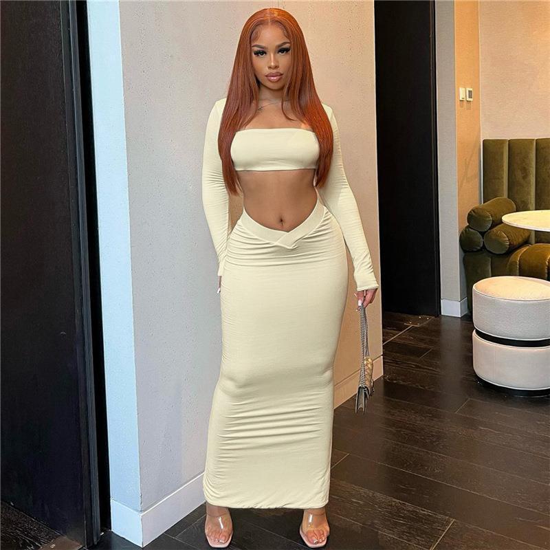 Dame Crop-Top og Nederdel Sæt med elegant taljering og lang snit Stilla