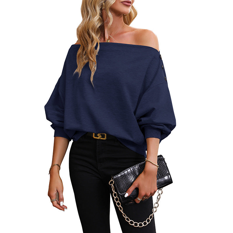 Dame afslappet Off-Shoulder Sweatshirt med dekorative knapper Stilla