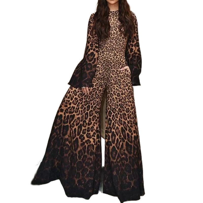 Femme Statement Leopardmønster Jumpsuit med udvidede ærmer Stilla