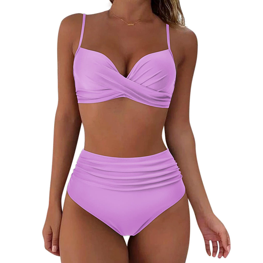 Kvinde Højtaljede Rynke Bikini Sæt Stilla