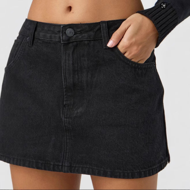 Dame Jeans-Mini skirt med høj talje og klassiske forlommer Stilla