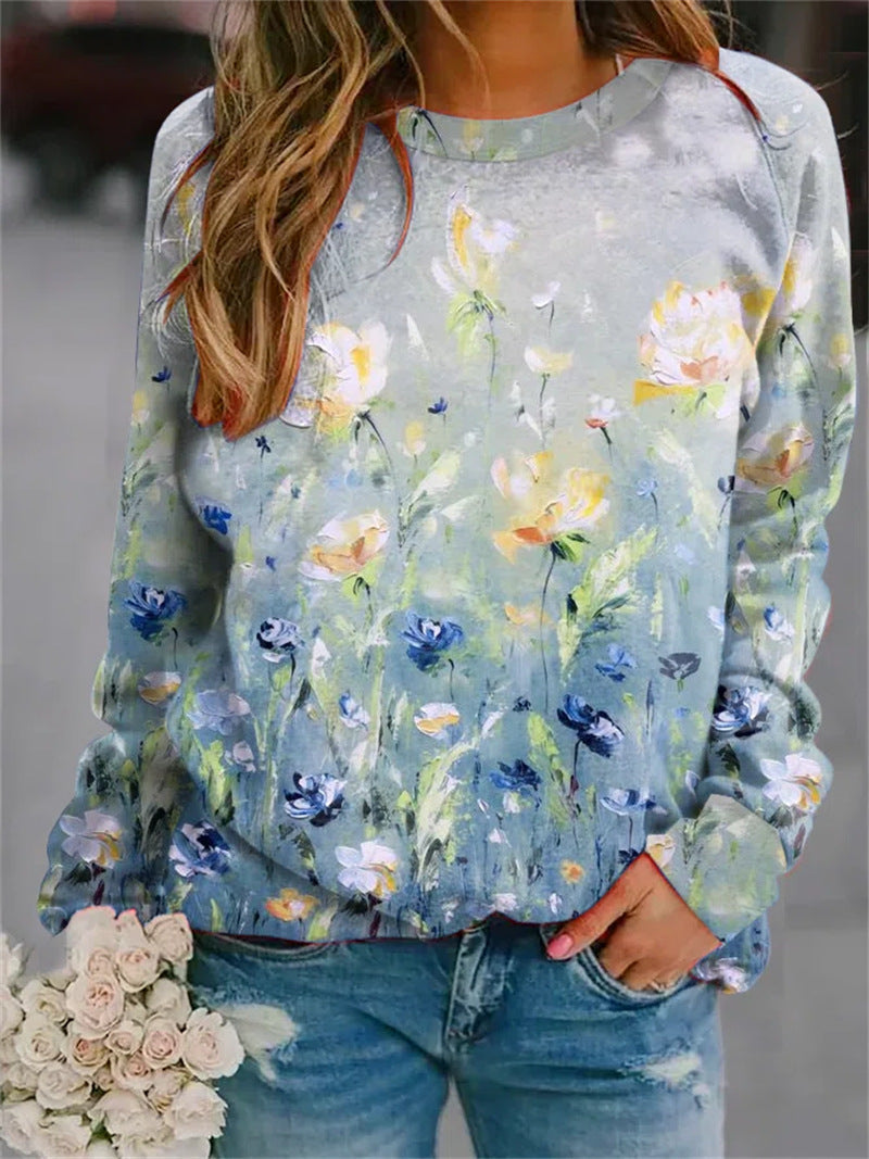 Stilla | Crew Neck Blomstret Langærmet Sweatshirt