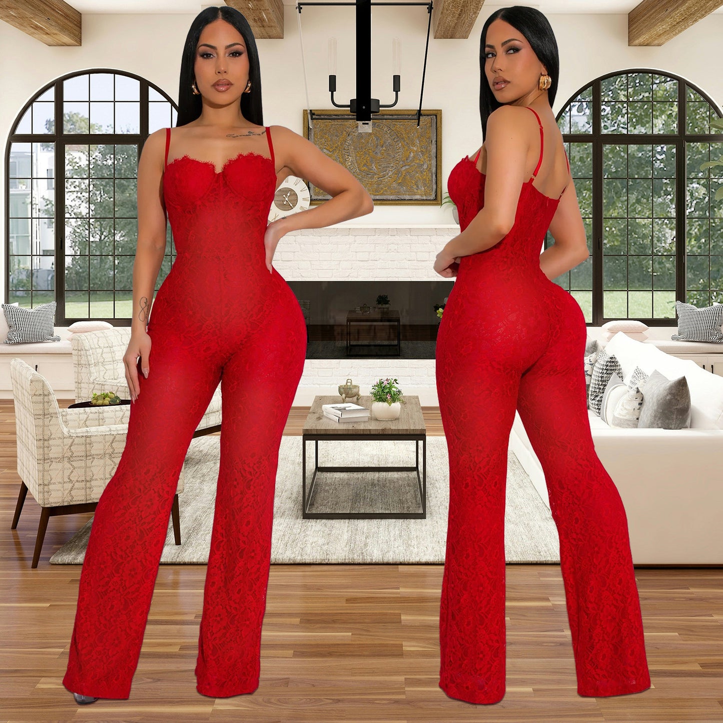 Dame Elegant Bodysuit i blonde med gennemsigtigt design og dyb udrigning Stilla