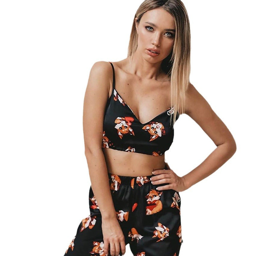 Dame Crop-Top og Bukser Sæt med legende Dyremotiv Stilla