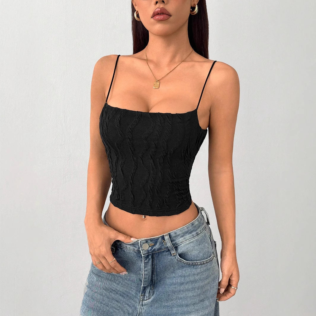 Dame Crop-Top med struktureret folderdesign og smalle stropper Stilla