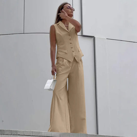 Dame jumpsuit med ærmeløs blazer og vide bukser Stilla