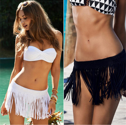 Dame afslappet strandnederdel med trendy frynse-design Stilla