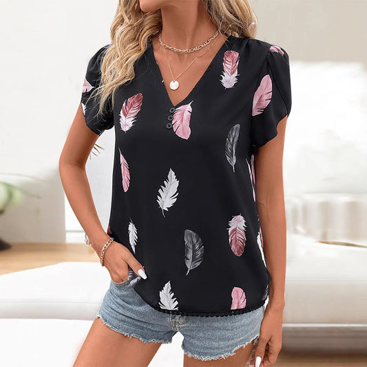 Dame afslappet bluse i fjer mønster Stilla