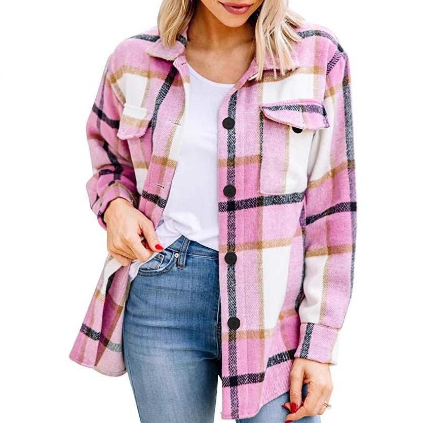 Dame afslappet flannel skjortejakke med ternet mønster Stilla