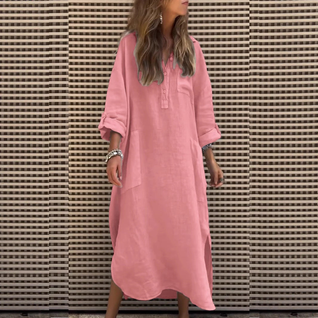 Dame afslappet skjortekjole med sidelommer og opfoldelige ærmer Stilla