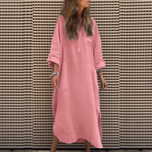 Dame afslappet skjortekjole med sidelommer og opfoldelige ærmer Stilla