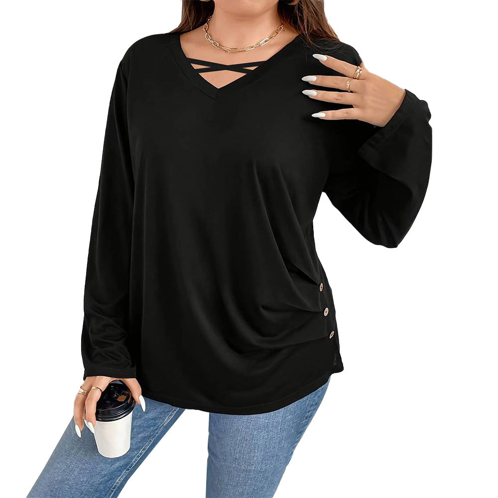 Dame afslappet langærmet skjorte med moderigtige cut-outs og knapdetaljer Stilla