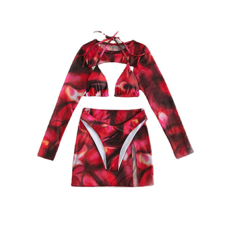 Dame Cut-Out Langærmet Crop Top og Mini Nederdel Sæt Stilla