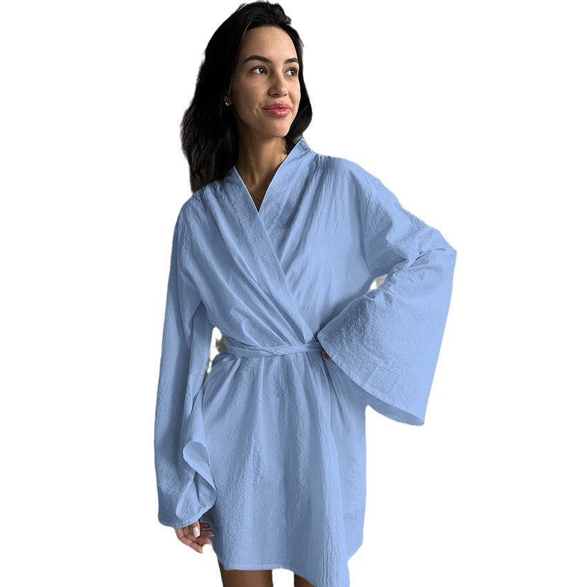 Dame elegant Kimono-kåbe med bred ærme og taljebælte Stilla